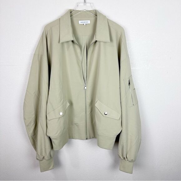 We Wore What Twill Bomber Beige Utility Oversized Jacket Large Weworewhat - Picture 2 of 8